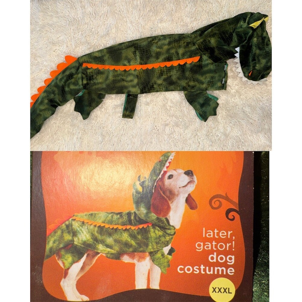 Bootique Later, Gator! Alligator Dog Costume Green w/ Orange Spikes XXXL